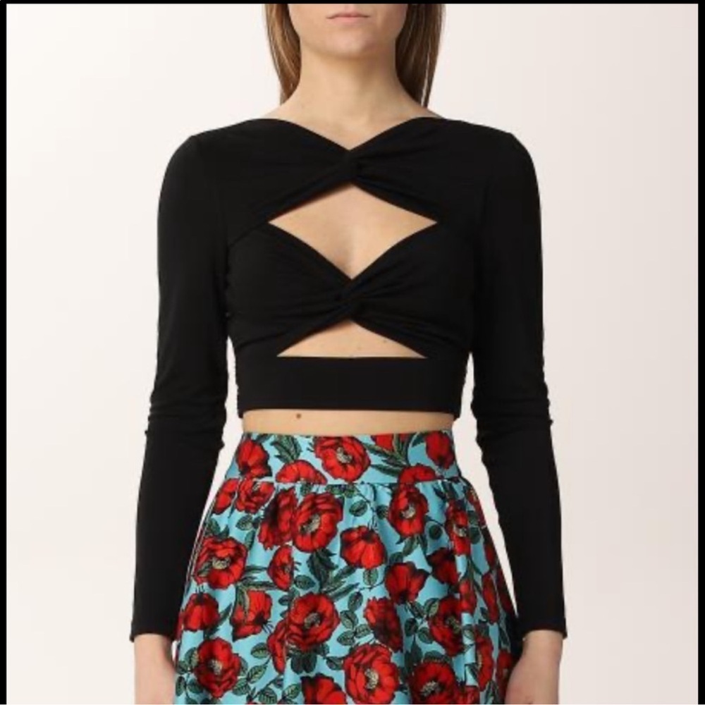 Alice + Olivia Amelie Twist Black Cut-Out Long Sleeve Top Size XS